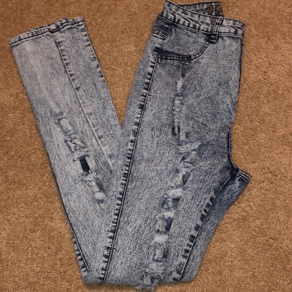 High-Waisted Distressed Cut-Out Jeans